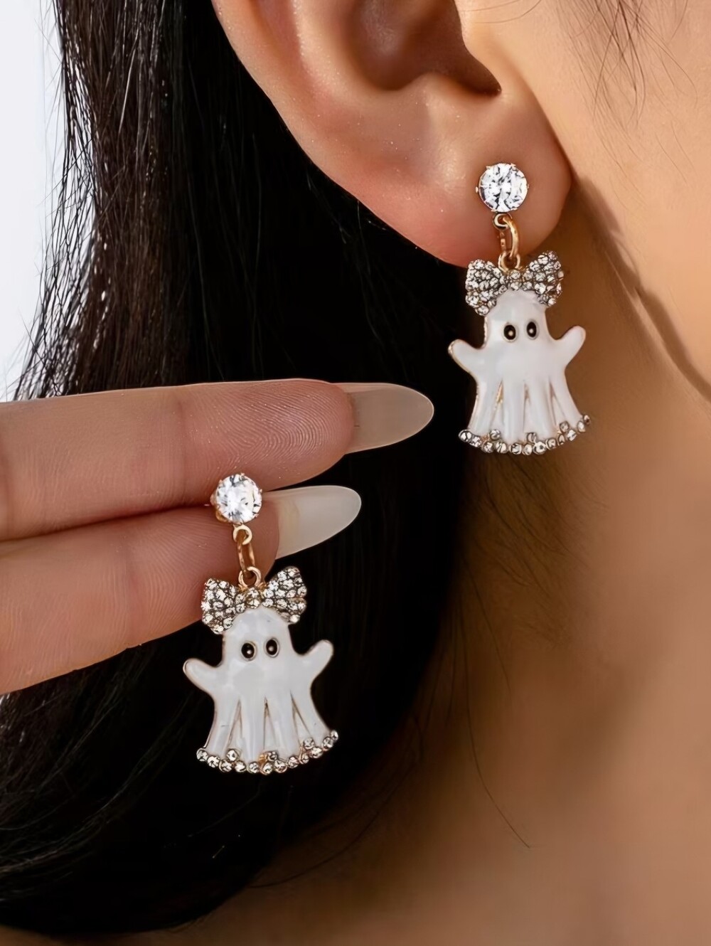 NIP Gold-Tone Ghost Bow Earrings - Picture 2 of 3